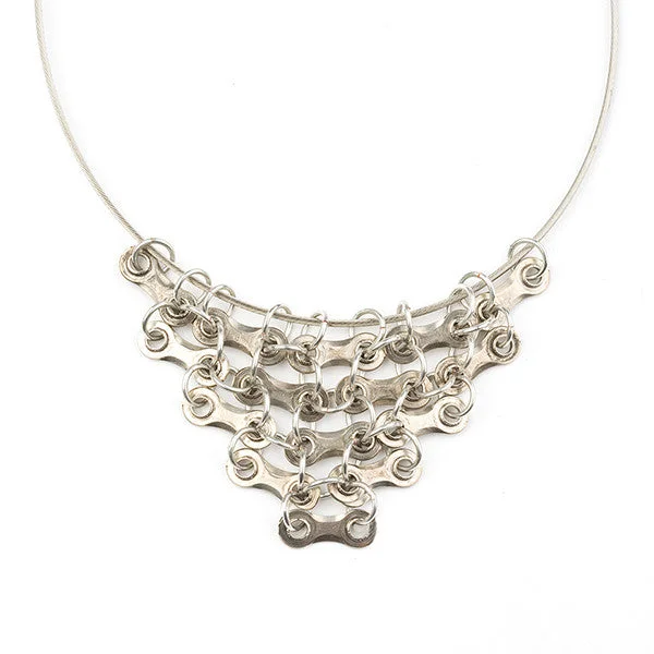 Pearl Necklace for Brides-Inverted Chain Link Triangle on Cable Necklace