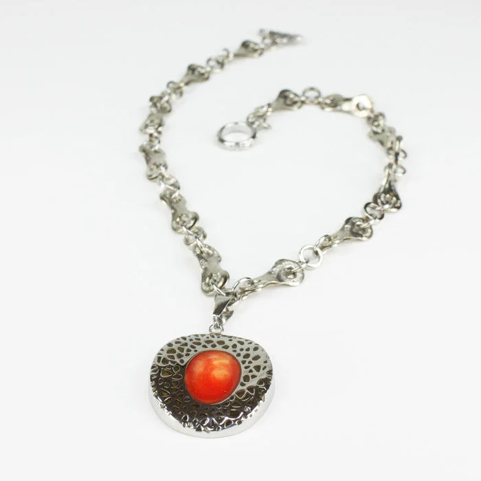 Custom Birthstone Necklace-Stainless Steel Reversible Orange Pendant Necklace