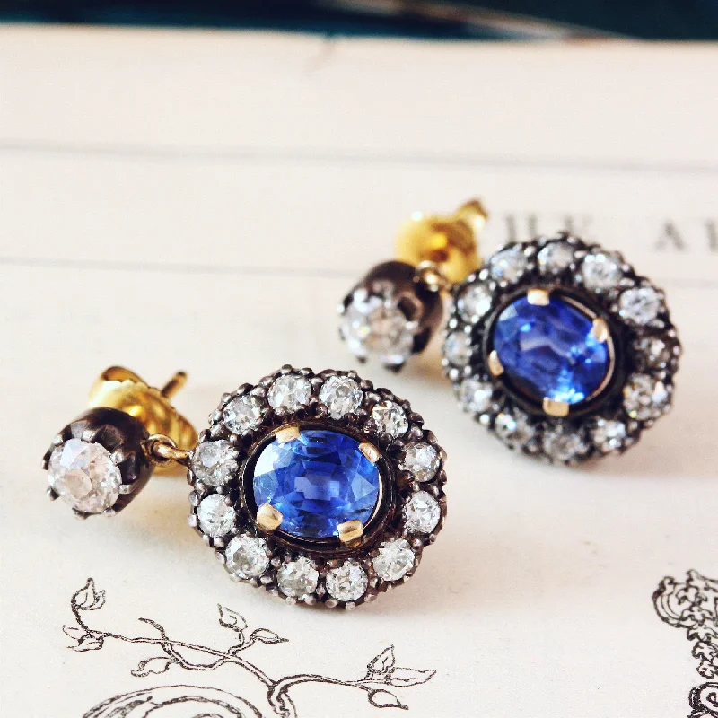 Colorful Drop Earrings for Summer-WOWEE!! Most Fabulous Victorian Sapphire & Diamond Earrings