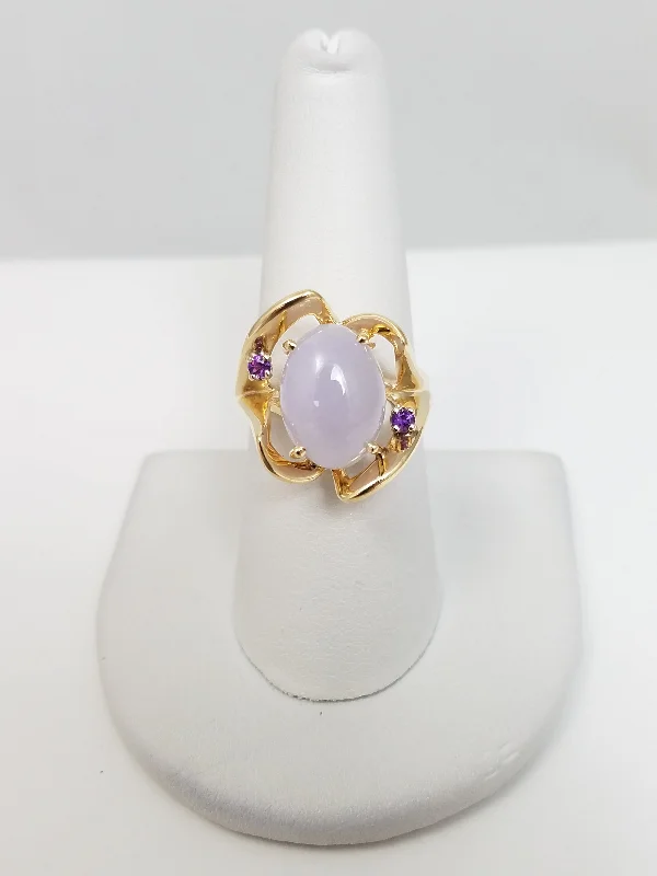 Unique Wedding Ring for Him and Her-Pretty Purple Jade Amethyst 14k Yellow Gold Ring