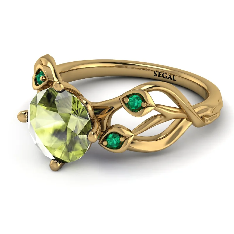 Chunky Statement Ring for Women-Peridot Blossom 14K Golden Nature Inspired Engagement Ring - Haley No. 704