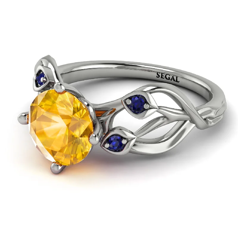 Personalized Gold Ring for Women-Yellow Diamond Blossom 14K Golden Nature Inspired Engagement Ring - Haley No. 1015