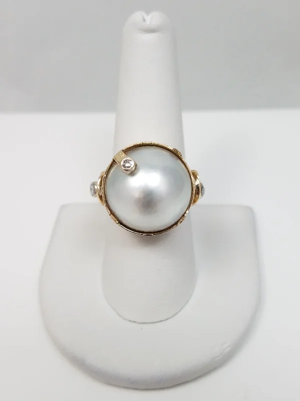 Classic Engagement Ring for Women-Showy Vintage Mabe Pearl 11k Yellow Gold Ring