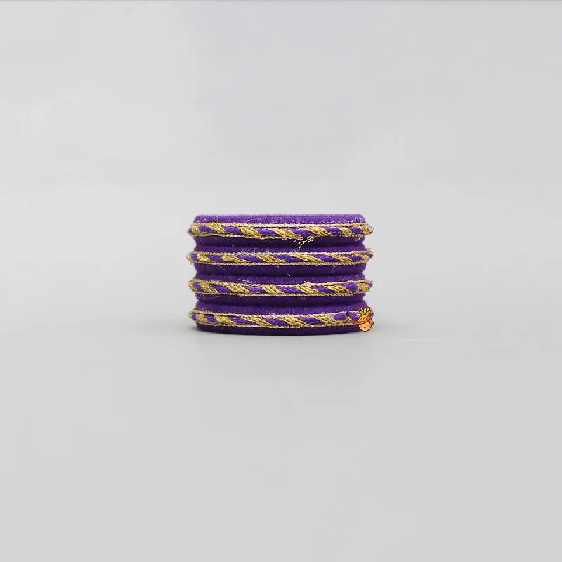 Elegant Gold Bangles with Diamond Detail-Purple Thread And Lace Detailed Bangles Set