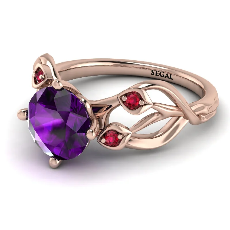 Customizable Gemstone Ring for Women-Amethyst Blossom 14K Golden Nature Inspired Engagement Ring - Haley No. 311