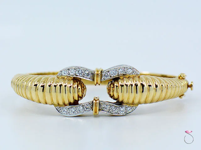 Vintage Bangle Bracelets for Brides-Vintage 14K Yellow Gold Diamond Bangle Bracelet, 1.50 ctw