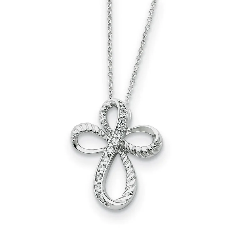 Sparkly Necklace for Fashion Forward Women-Rhodium Plated Sterling Silver & CZ Endless Hope Cross Necklace, 18in