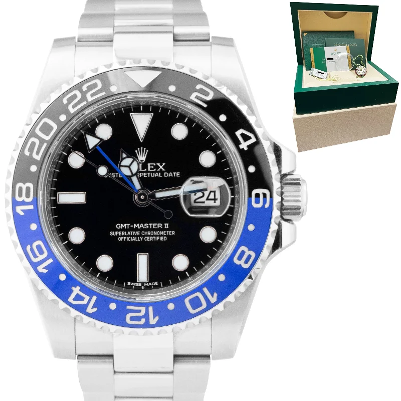 Men's Watches with Unique Watch Hands-UNPOLISHED 2015 Rolex GMT-Master II Batman Ceramic 40mm Watch 116710 BLNR B+P