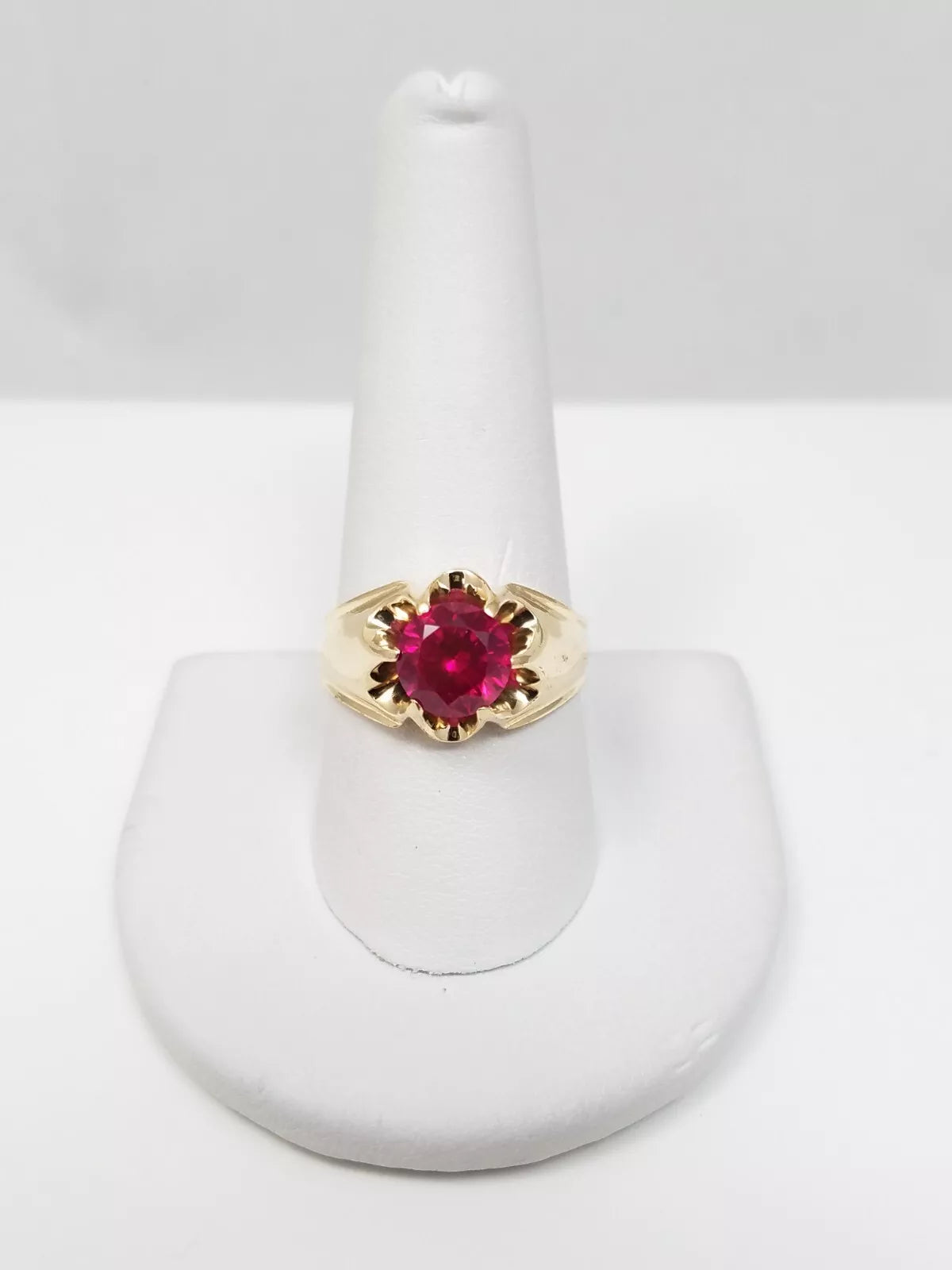 Stylish Gold Ring for Special Occasions-Vintage 14k Yellow Gold 2ct Lab Grown Ruby Ring