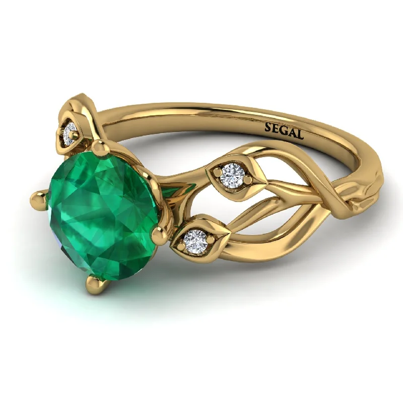 Matching Wedding Rings for Couples-Emerald Blossom 14K Golden Nature Inspired Engagement Ring - Haley No. 4