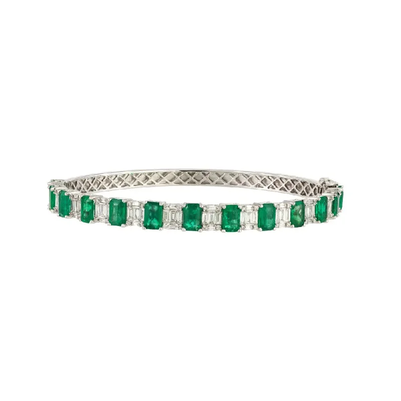 Simple Wedding Bangles with Diamond-Emerald and Diamond Half Bangle