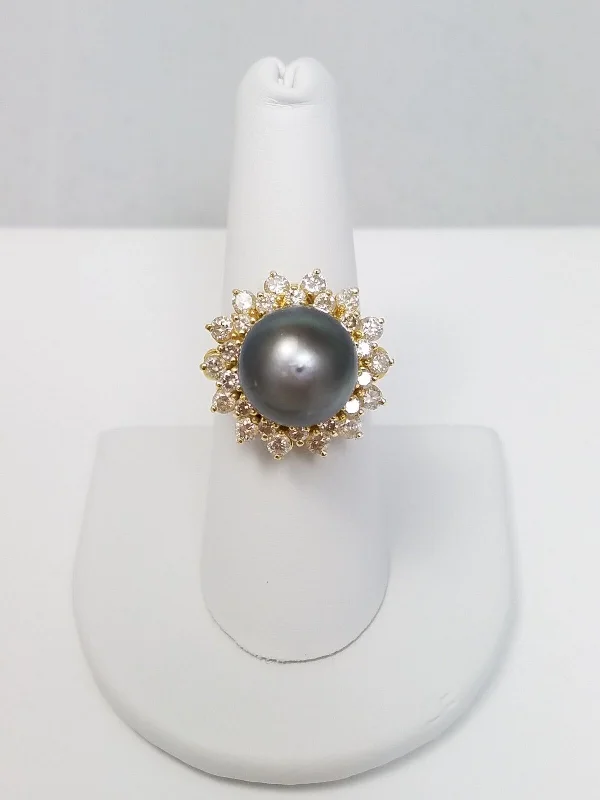 Silver Stackable Ring Set for Fashion-Majestic 18k Gold Tahitian Pearl Natural Diamond Ring