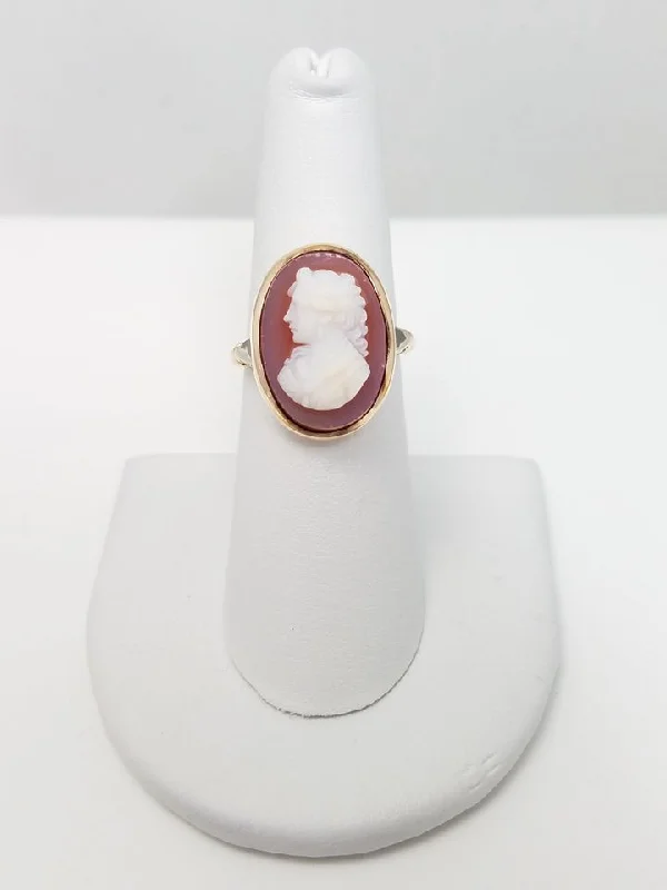 Birthstone Silver Ring for Customization-Early 1900's 14k Yellow Gold Hard Stone Agate Cameo Ring