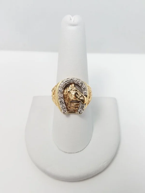 Custom Silver Ring for Special Gifts-Wild 12k Yellow Gold Natural Diamond Horseshoe Ring