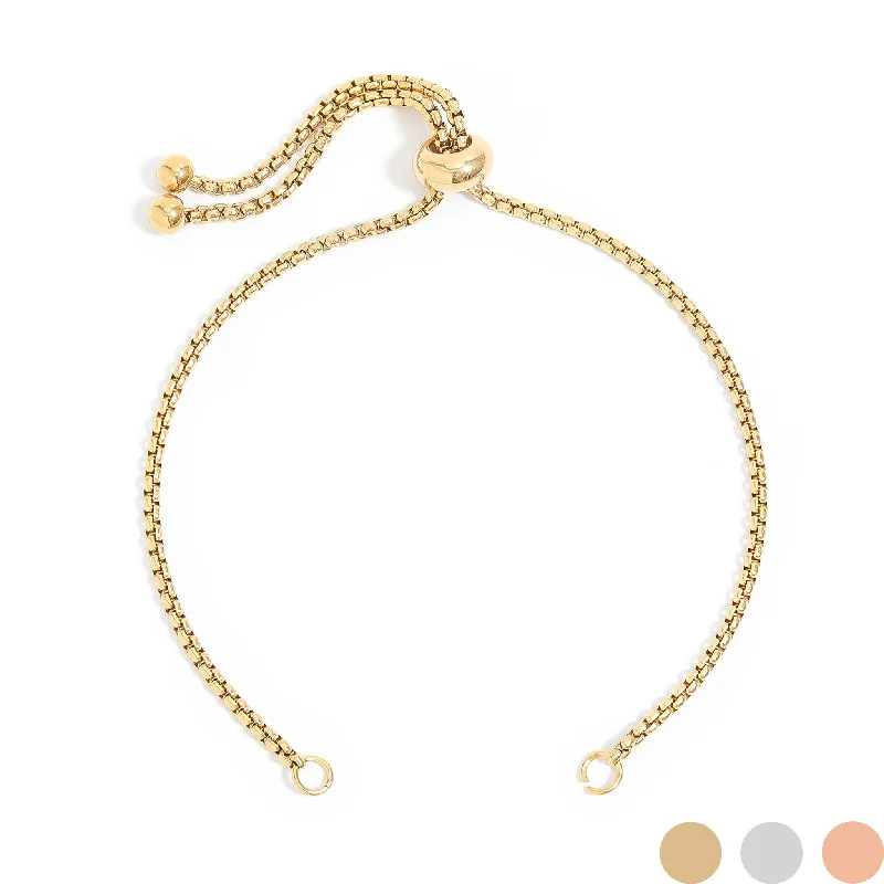 Luxury Bracelets with Diamond Accents-18K Gold PVD Stainless Steel Adjustable Bead Cinch Bolo Chain Bracelet / ENC0006