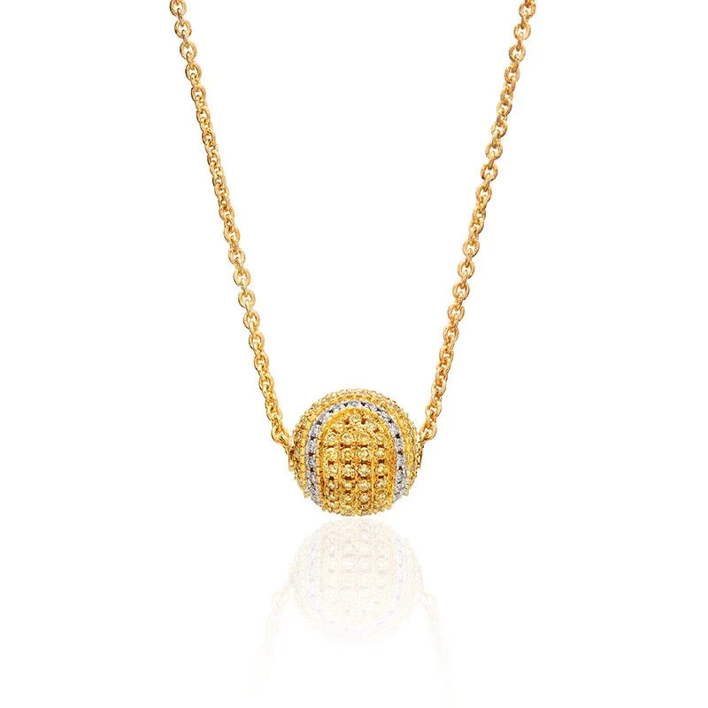 Gold Heart Necklace for Gifts-14Kt Yellow Gold and Diamond Pave Tennis Ball Necklace