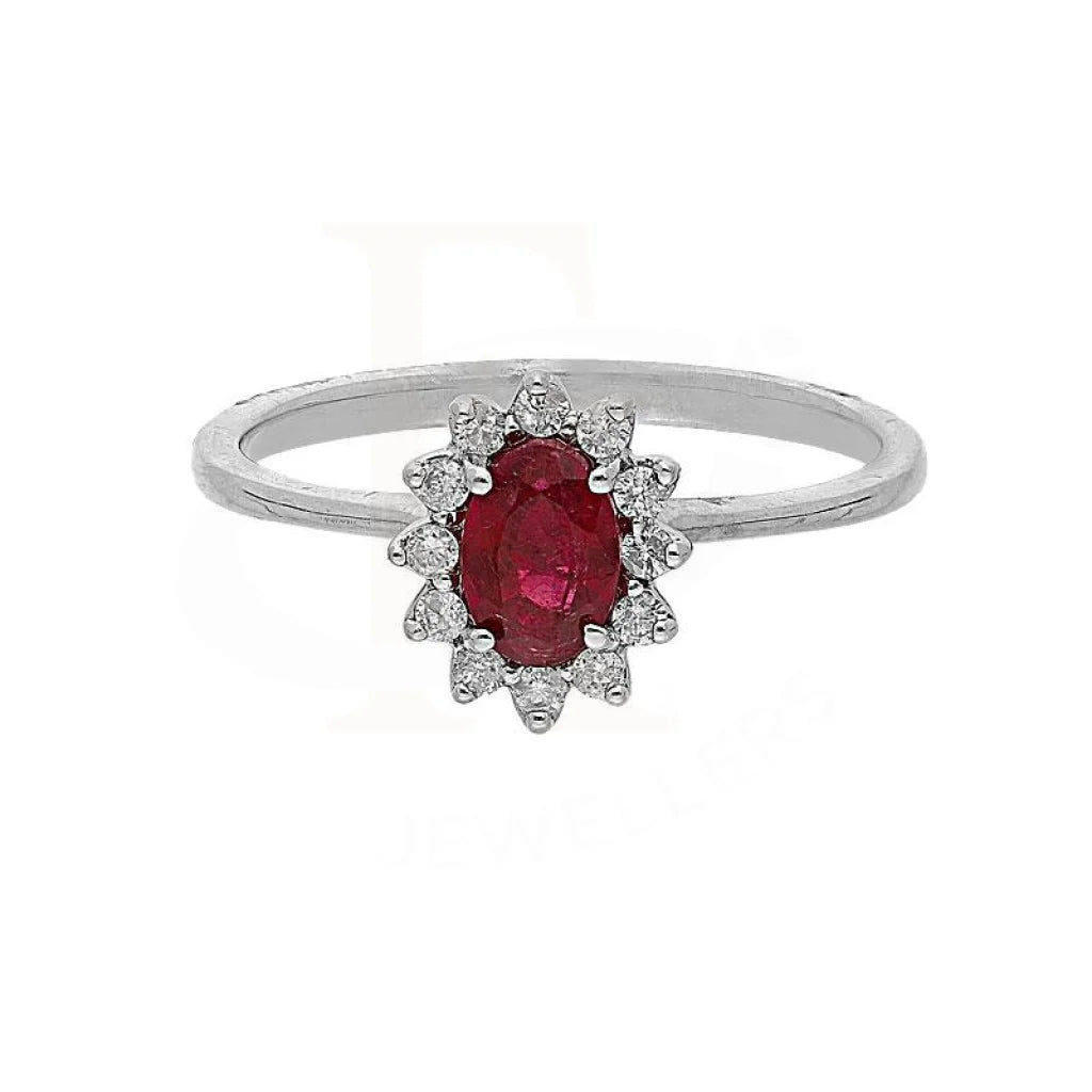 Gold Wedding Band with Diamonds-Diamond & Ruby Oval Cut Solitaire Ring in 18KT White Gold - FKJRN18K2140