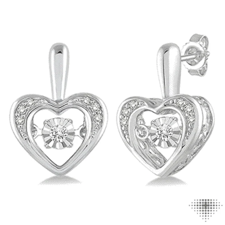 Boho Chic Earrings-1/10 Ctw Round Cut Diamond Emotion Heart Earrings in Sterling Silver