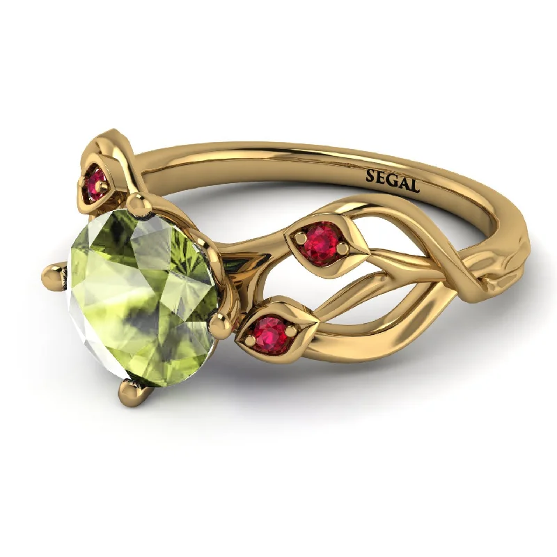 Wedding Band with Diamonds-Peridot Blossom 14K Golden Nature Inspired Engagement Ring - Haley No. 710