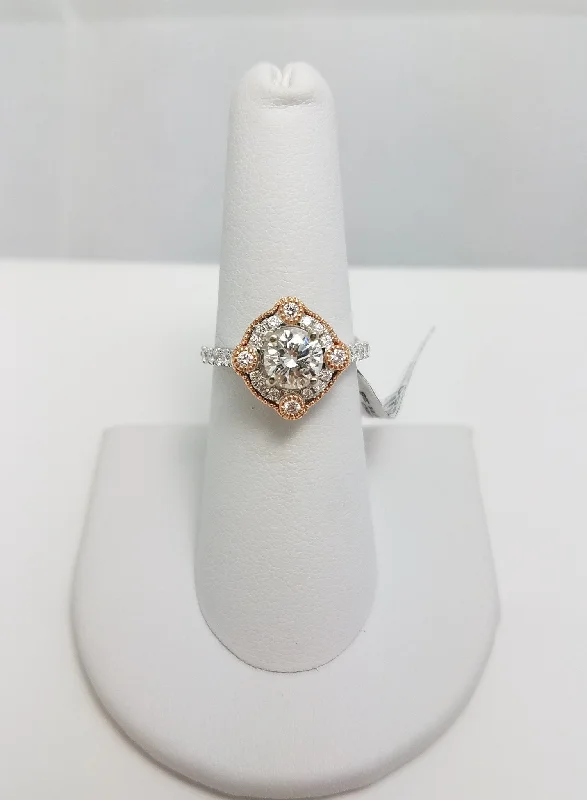 Custom Engagement Ring with Sapphire-New! .98ct Round Natural Diamond 14k White Rose Gold Engagement Ring