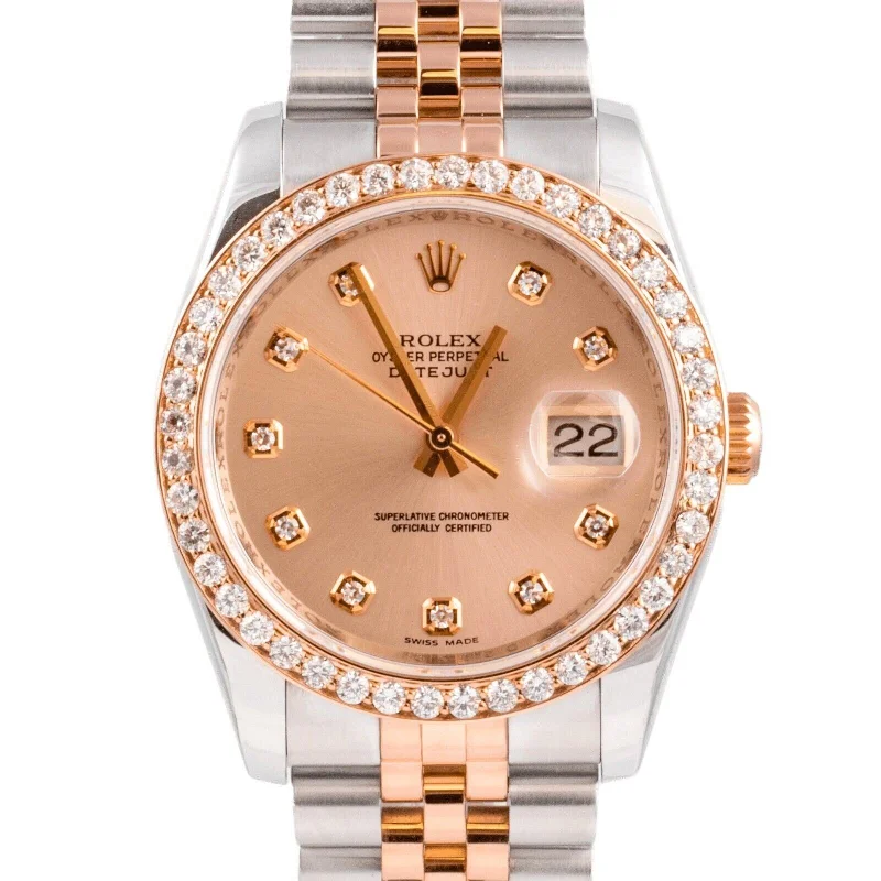 Affordable Stainless Steel Watches for Men-2005 Rolex Datejust 36mm Diamond Dial & Bezel Stainless & 18k Rose Gold 116231