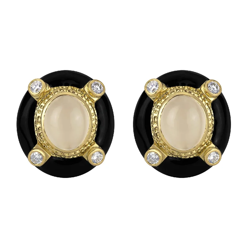 Fashionable Stud Earrings for Women-Earrings- Moonstone & Diamond (Enamel)