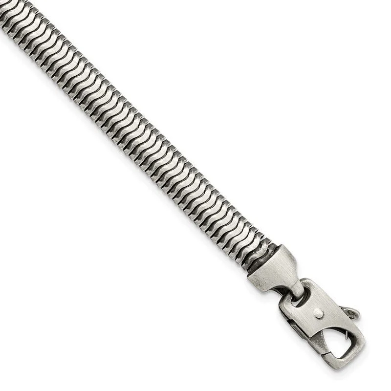 Trendy Bracelets for Fashionable Women-Sterling Silver Brushed Antiqued Herringbone Chain Bracelet