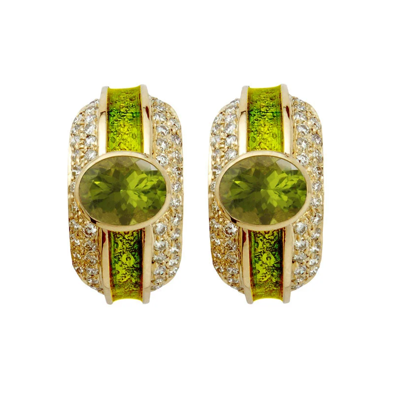 Gorgeous Earrings for Bridesmaids-Earrings- Peridot And Diamond (Enamel)