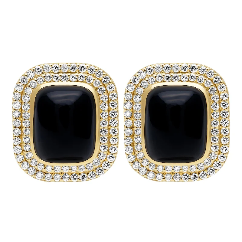 Handcrafted Gemstone Earrings-Earrings - Black Onyx And Diamond (2394A)