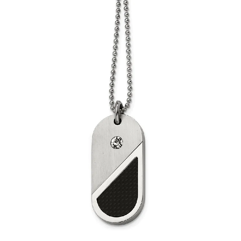 Simple Pendant Necklace for Day Wear-Stainless Steel Dog Tag Heart Convertible Necklace with Cubic Zirconia