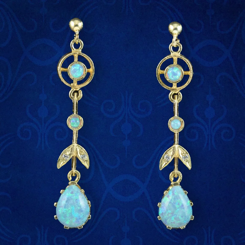 Geometric Silver Earrings for Style-Edwardian Style Opal Drop Earrings Silver 18Ct Gold Gilt