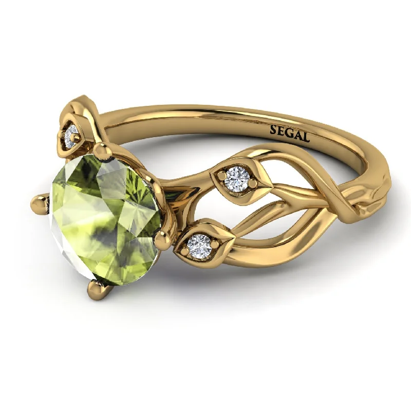 Multi-Stone Ring for Fashion Lovers-Peridot Blossom 14K Golden Nature Inspired Engagement Ring - Haley No. 701