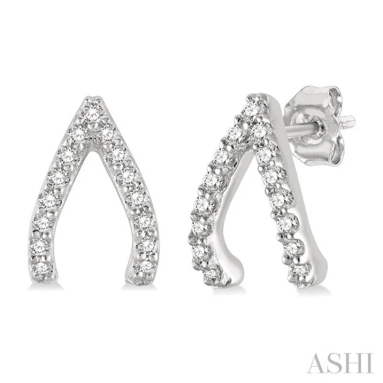 Luxury Diamond Earrings-1/6 Ctw Wishbone Round Cut Diamond Petite Earring in 10K White Gold