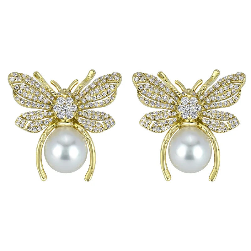 Cute Earrings for Everyday Wear-Earrings - Diamond And South Sea Pearl