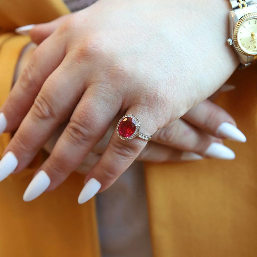 Custom Wedding Band with Initials-Sterling Silver 925 Faceted Red Topaz Women's Solitaire Ring - FKJRNSL8274