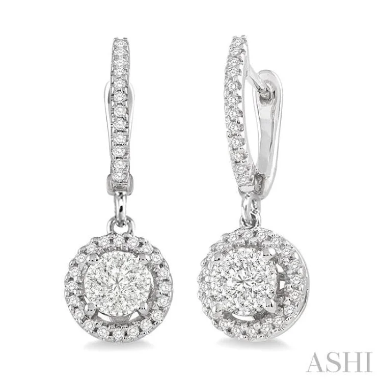 Pearl Drop Earrings for Brides-1/2 Ctw Lovebright Round Cut Diamond Earrings in 14K White Gold