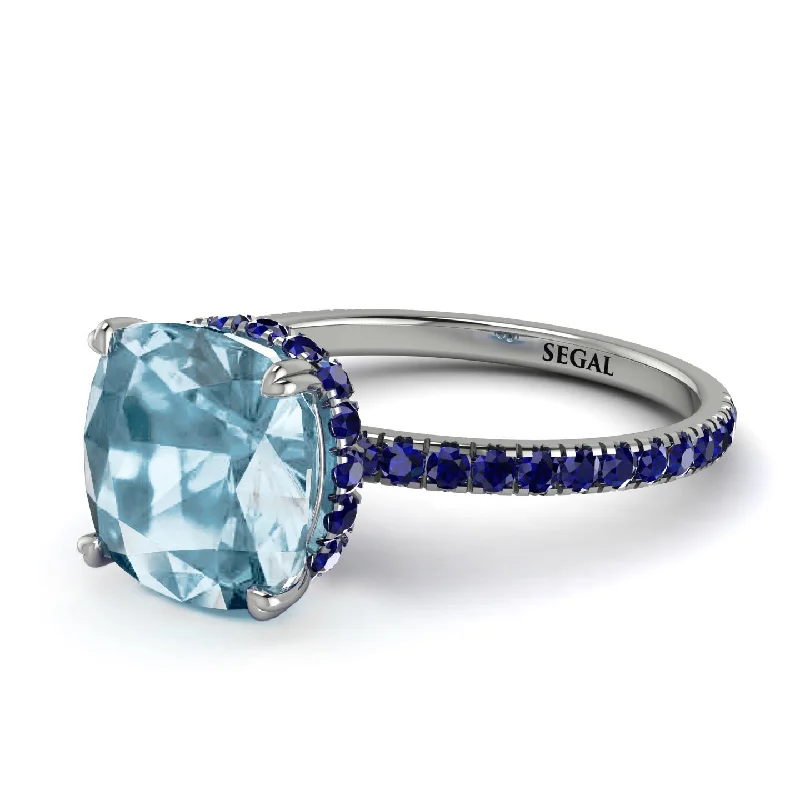 Customizable Sapphire Ring for Engagement-Cushion Hidden Aquamarine Ring - Nova No. 415