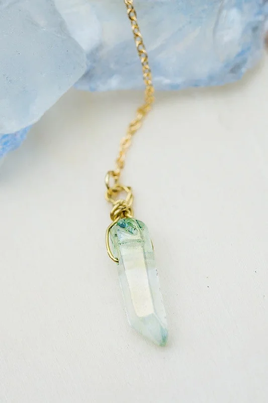 Simple Pendant Necklace for Casual Wear-Long Mint Crystal Necklace