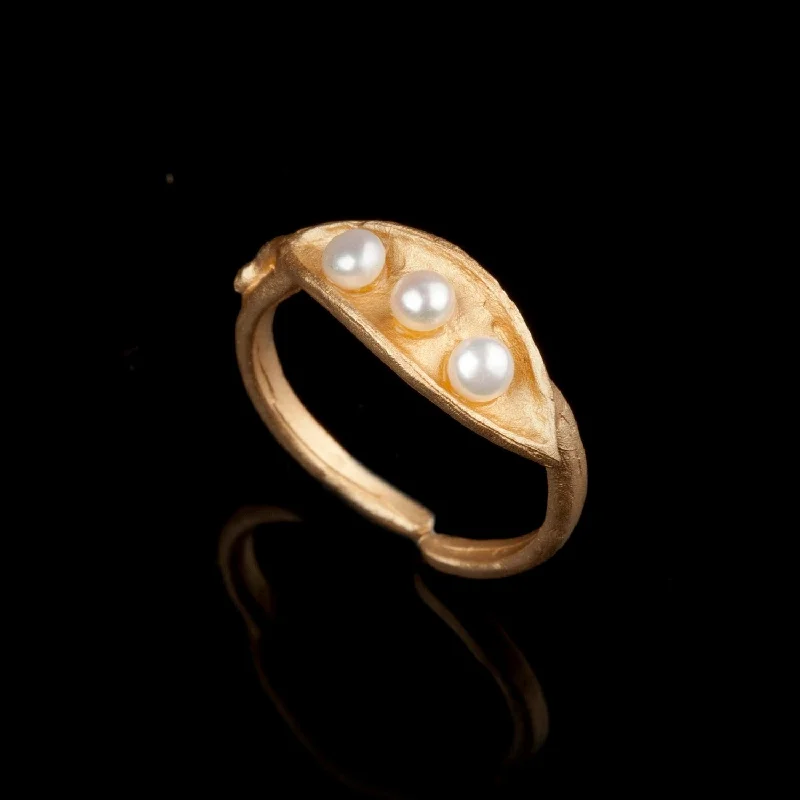 Large Engagement Ring for Women-Pea Pod Triple Pearl - Ring