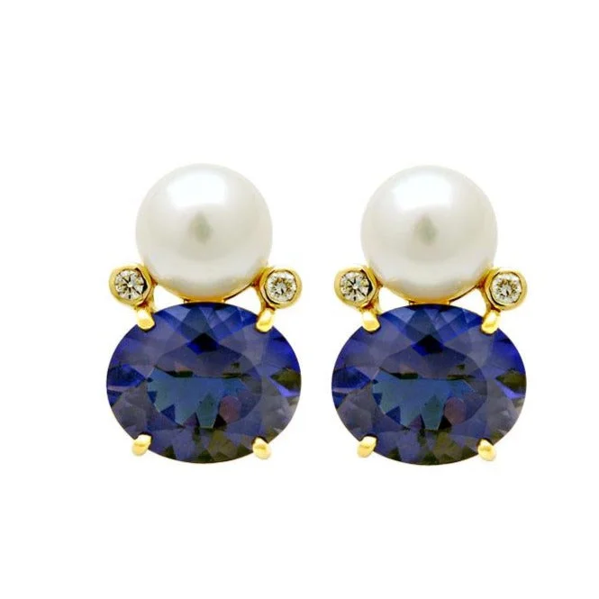 Trendy Earrings for Special Occasions-Earrings-Iolite, South Sea Pearl and Diamond