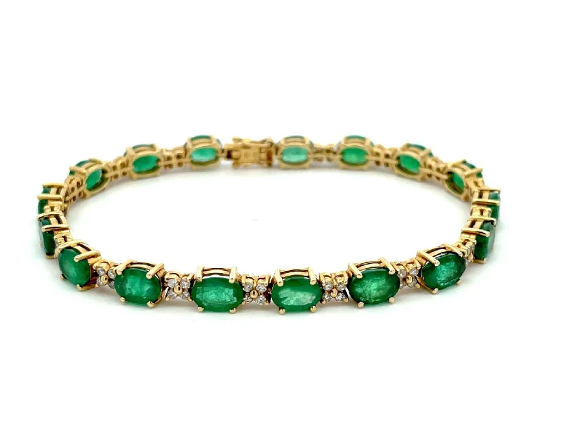 Colorful Thread Bracelet for Summer Wear-Emerald and Diamond Tennis Bracelet in 14k Yellow Gold