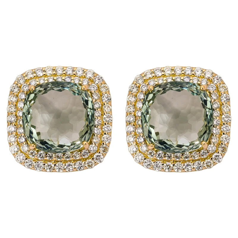 Beautiful Earrings for Evening Parties-Earrings- Green Quartz and Diamond