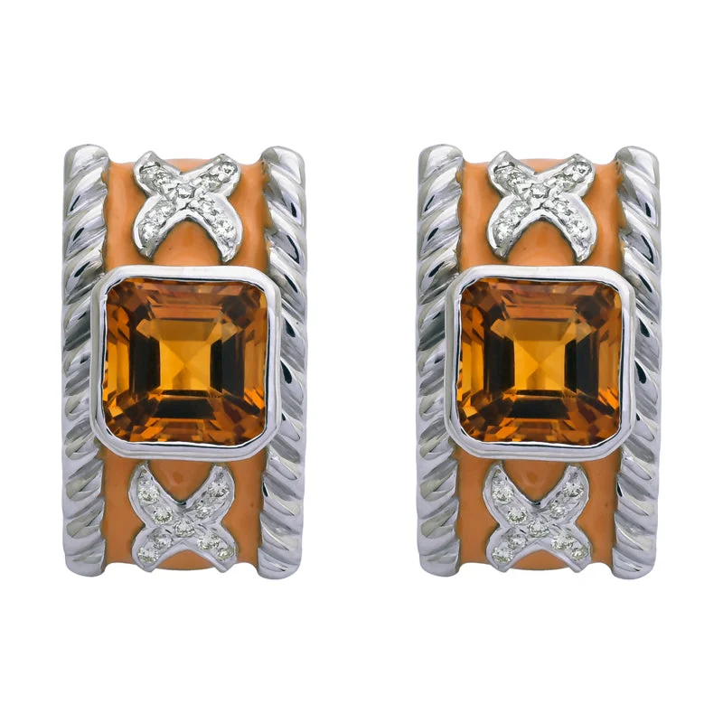 Dazzling Earrings for Night Parties-Earrings- Citrine and Diamond (Enamel)