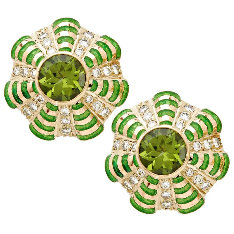 Statement Earrings for Girls-Earrings- Peridot And Diamond (Enamel)