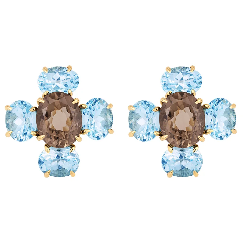 Turquoise Earrings for Summer-Earrings - Smokey Quartz & Blue Topaz