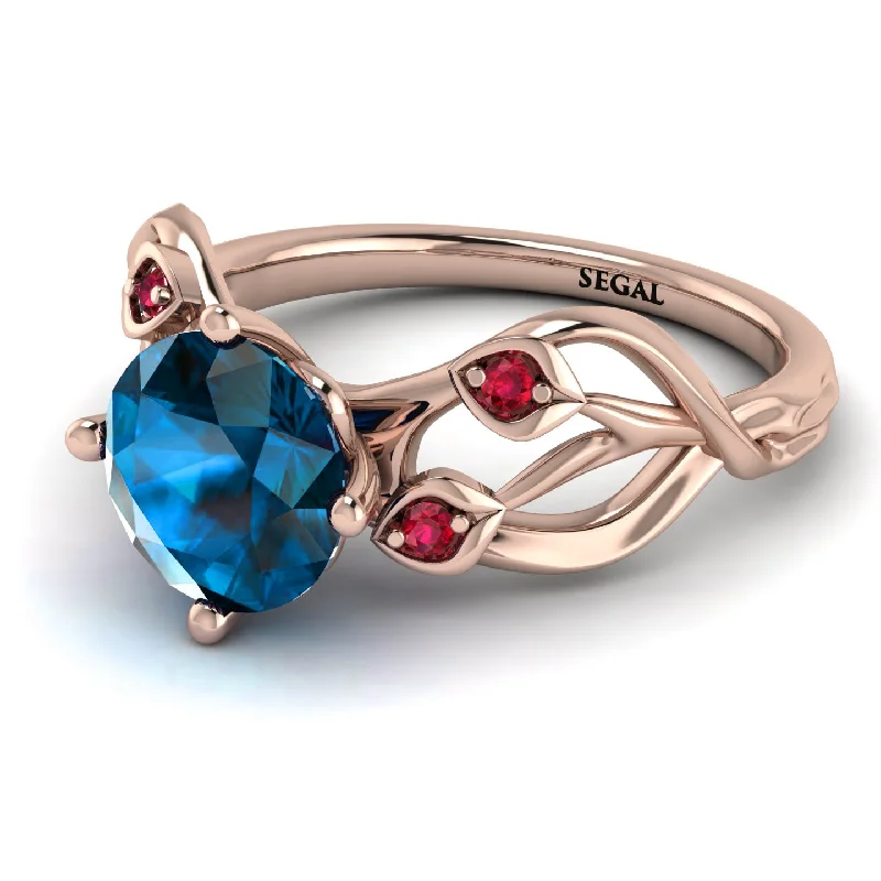 Custom Engagement Ring with Diamonds-Blue Topaz Blossom 14K Golden Nature Inspired Engagement Ring - Haley No. 511