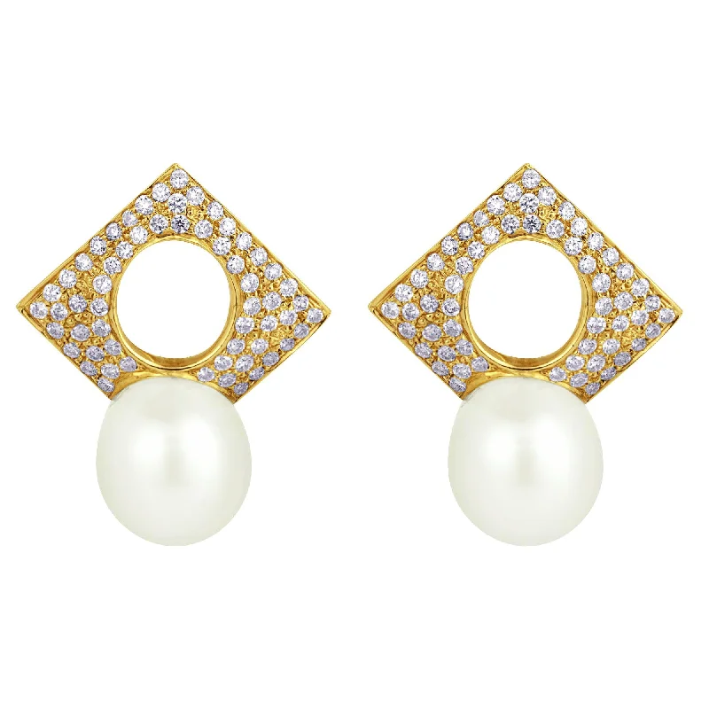 Chic Drop Earrings-Earrings- South Sea Pearl And Diamond