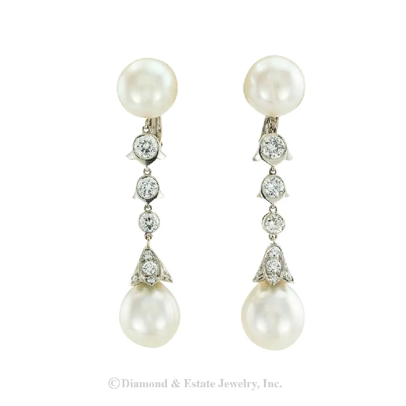 Elegant Drop Earrings for Weddings-Cartier South Sea Pearl Diamond Platinum Drop Earrings