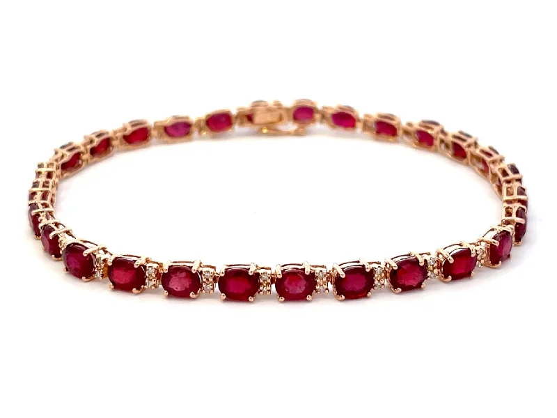 Trendy Boho Bracelet for Relaxed Style-Effy Oval Red Ruby and Diamond Tennis Bracelet in 14k Rose Gold