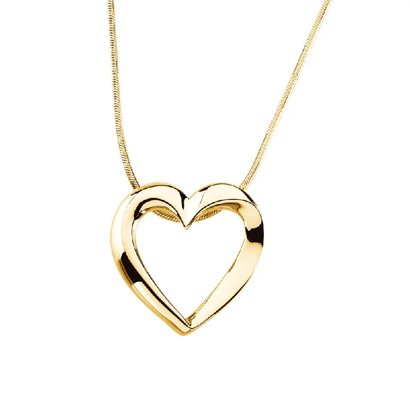 Elegant Necklace for Bridesmaids-22mm Heart Slide & Snake Chain Necklace in 14k Yellow Gold, 18 Inch